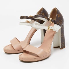 Louis Vuitton Leather and Monogram Canvas Double Strap Sandals Size 38.5