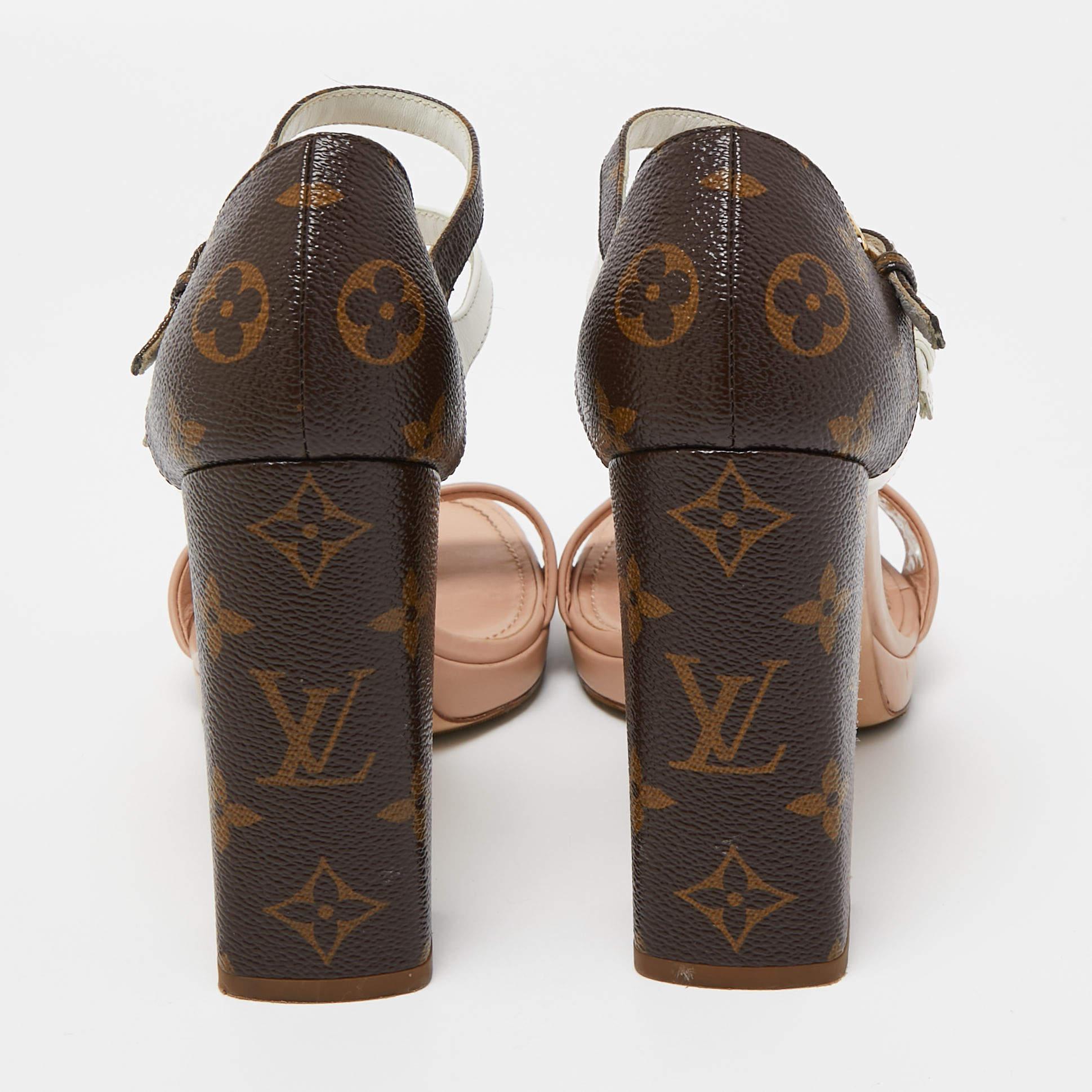 Louis Vuitton Leather and Monogram Canvas Double Strap Sandals Size 38.5 For Sale 1