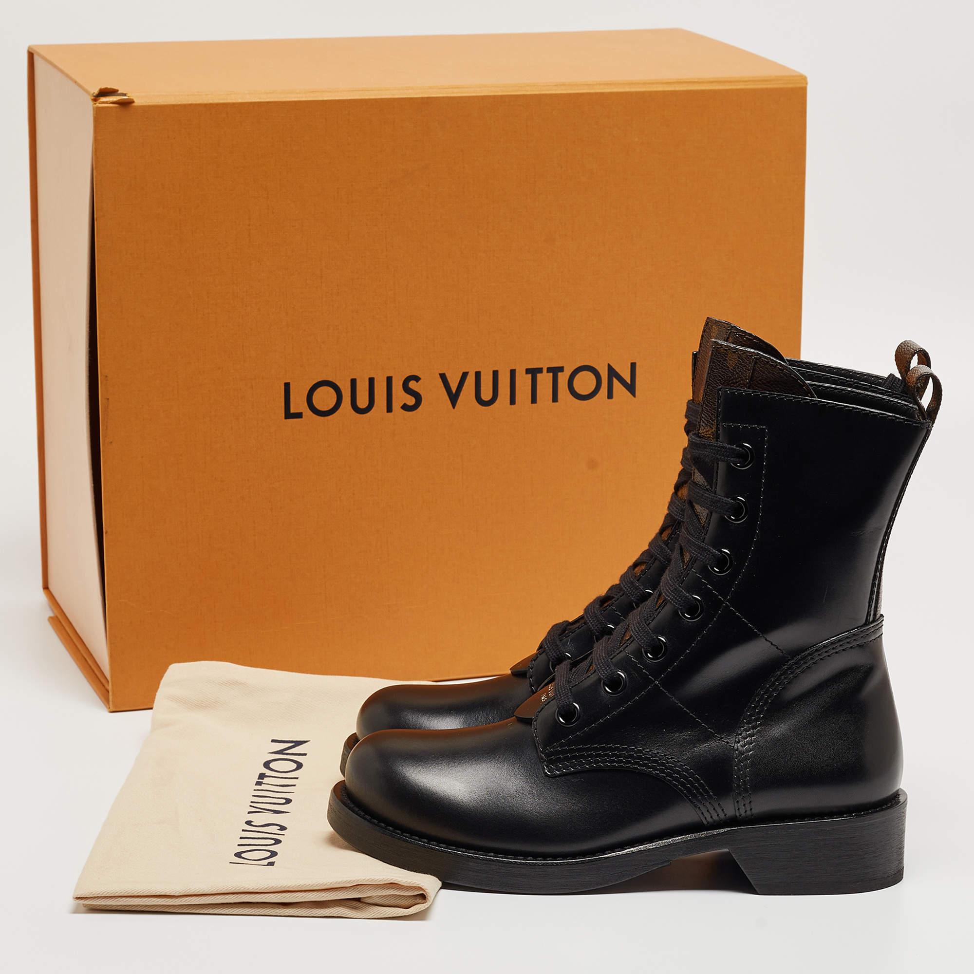 Louis Vuitton Leather and Monogram Canvas Metropolis Flat Ranger Boots Size 37.5 For Sale 6
