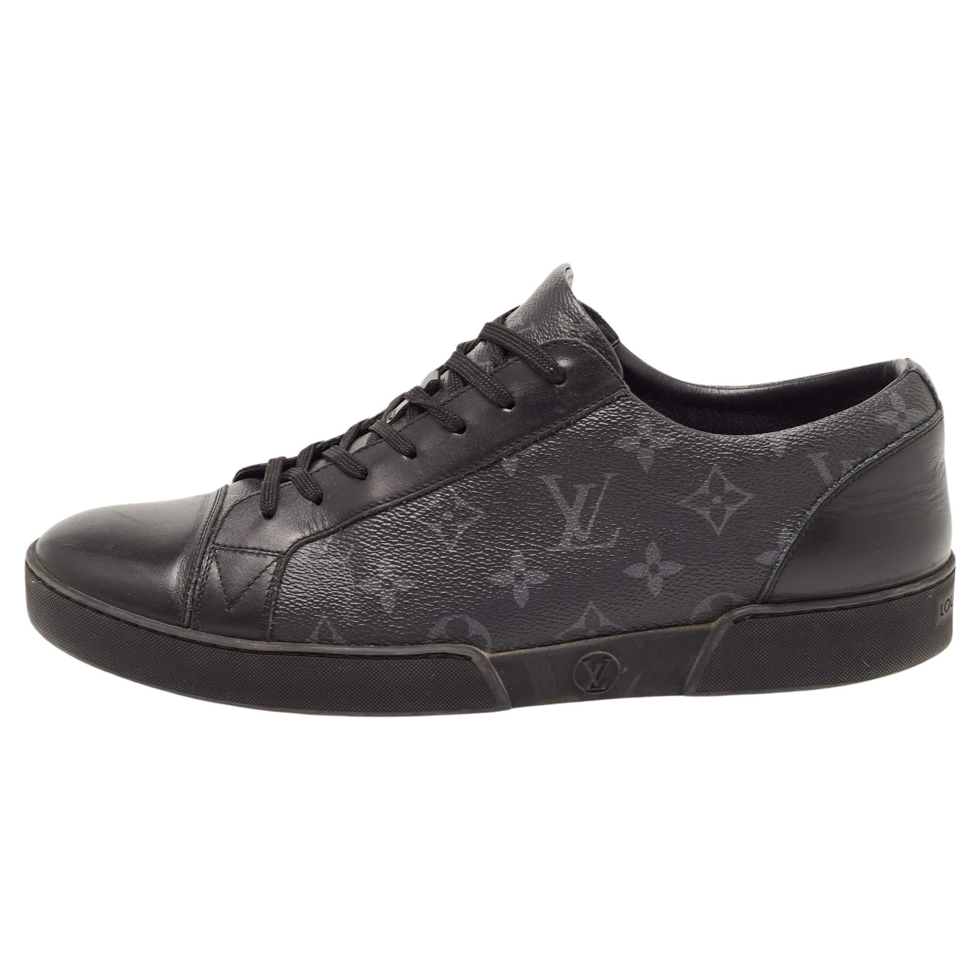 Louis Vuitton Leather and Monogram Coated Canvas Match Up Sneakers Size 42.5 For Sale