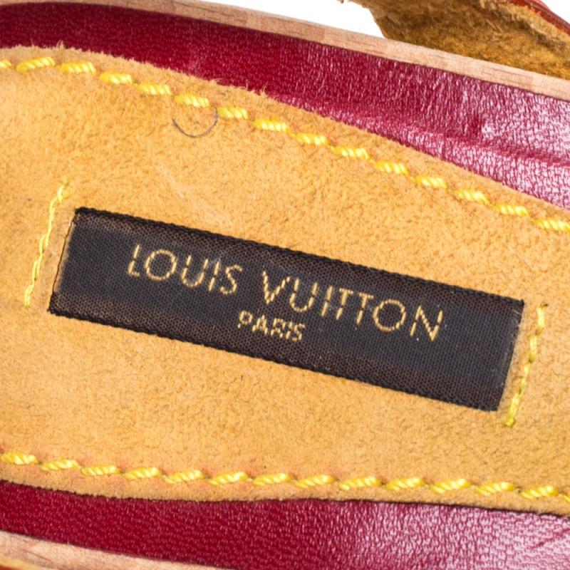 Louis Vuitton Leather and Monogram Denim Ankle Strap Clog Sandals Size 38 In Good Condition In Dubai, Al Qouz 2