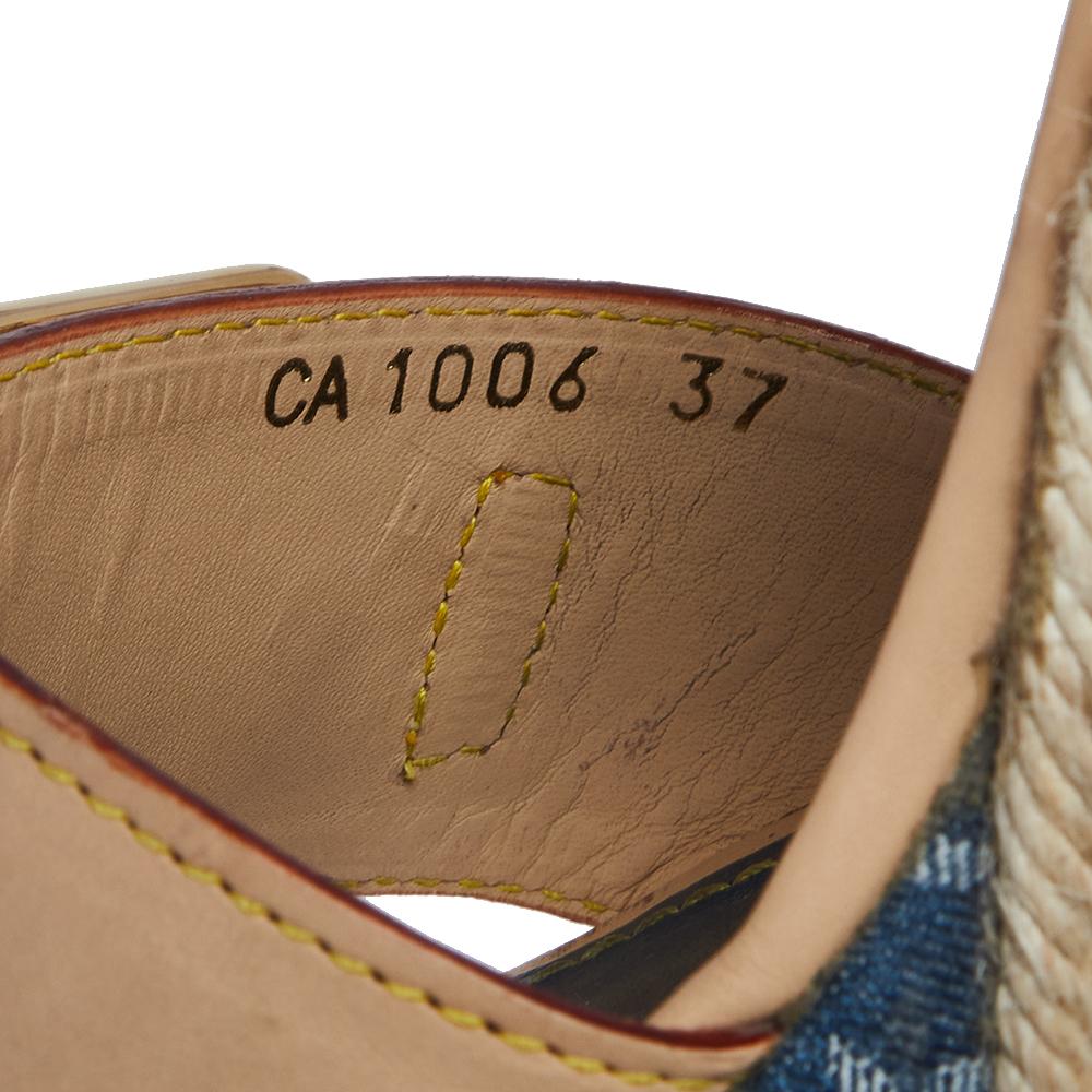 Beige Louis Vuitton Leather and Monogram Denim Espadrilles Wedge Sandals Size 37