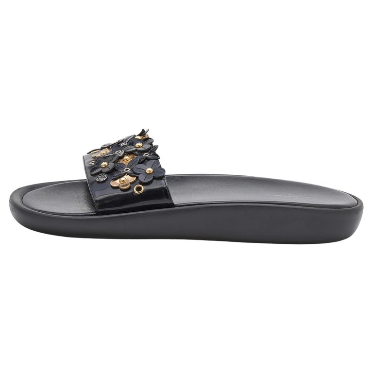 Louis Vuitton Leather Applique Embellished Platform Slide Sandals Size 40  at 1stDibs