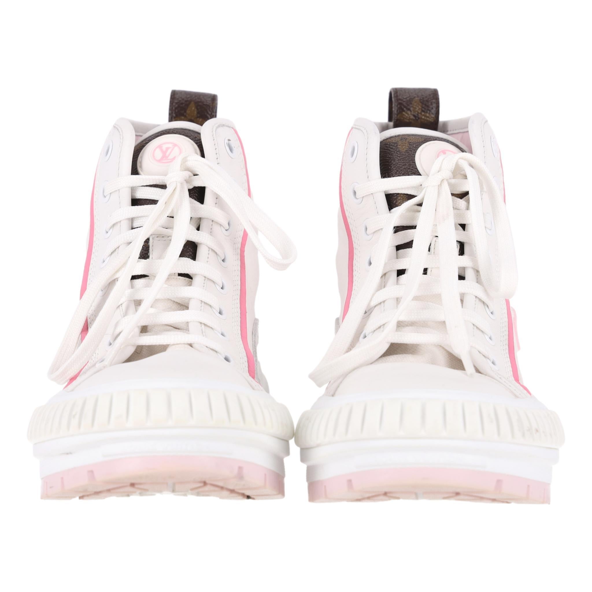 Gray Louis Vuitton Leather & Canvas Monogram LV Squad High-Top Sneakers