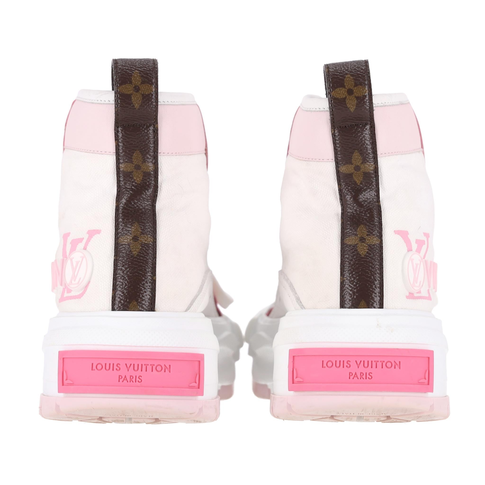 Women's Louis Vuitton Leather & Canvas Monogram LV Squad High-Top Sneakers