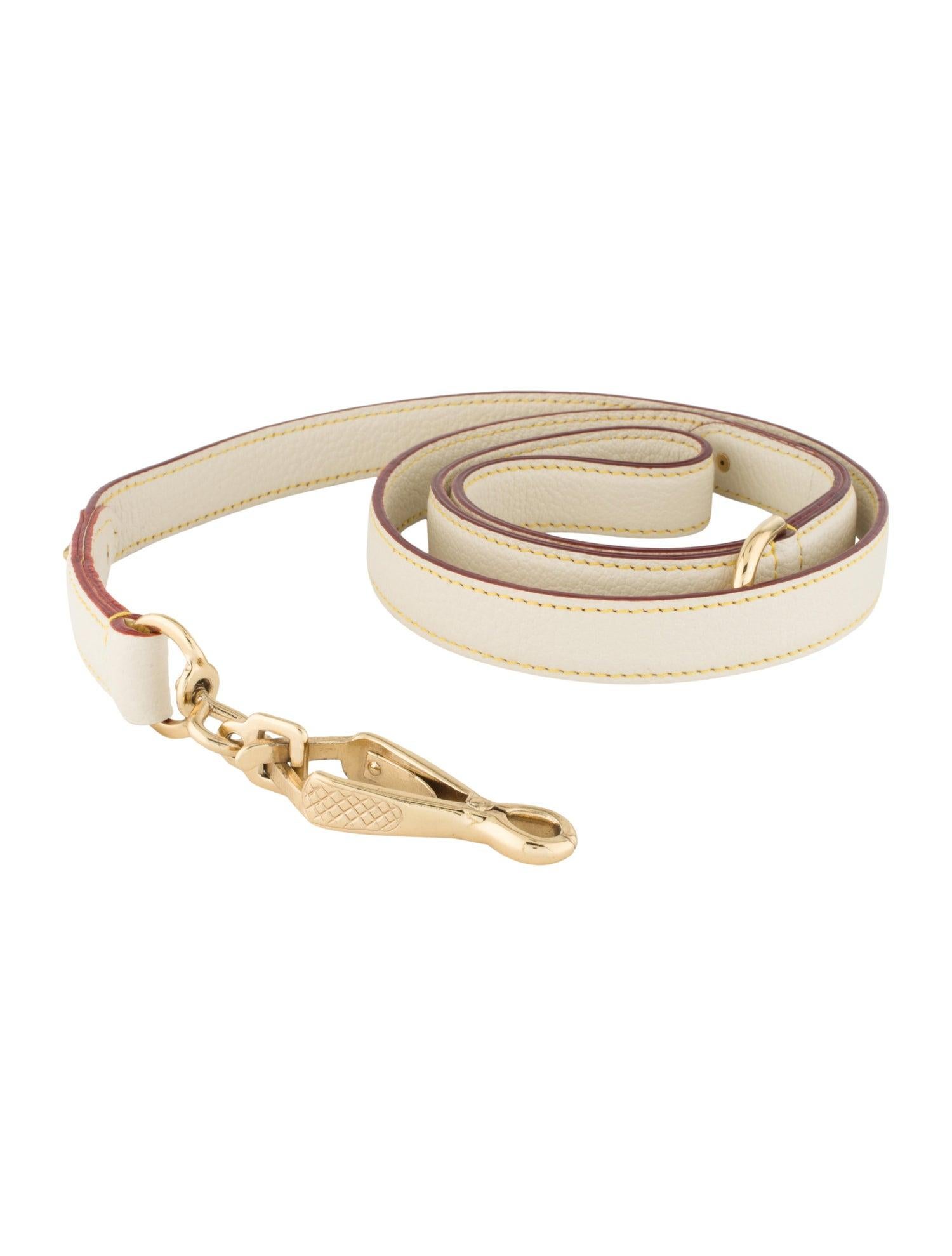 Louis Vuitton Leather Cream Ivory Leather Gold Buckle Animal Pet Dog Leash In Good Condition In Chicago, IL