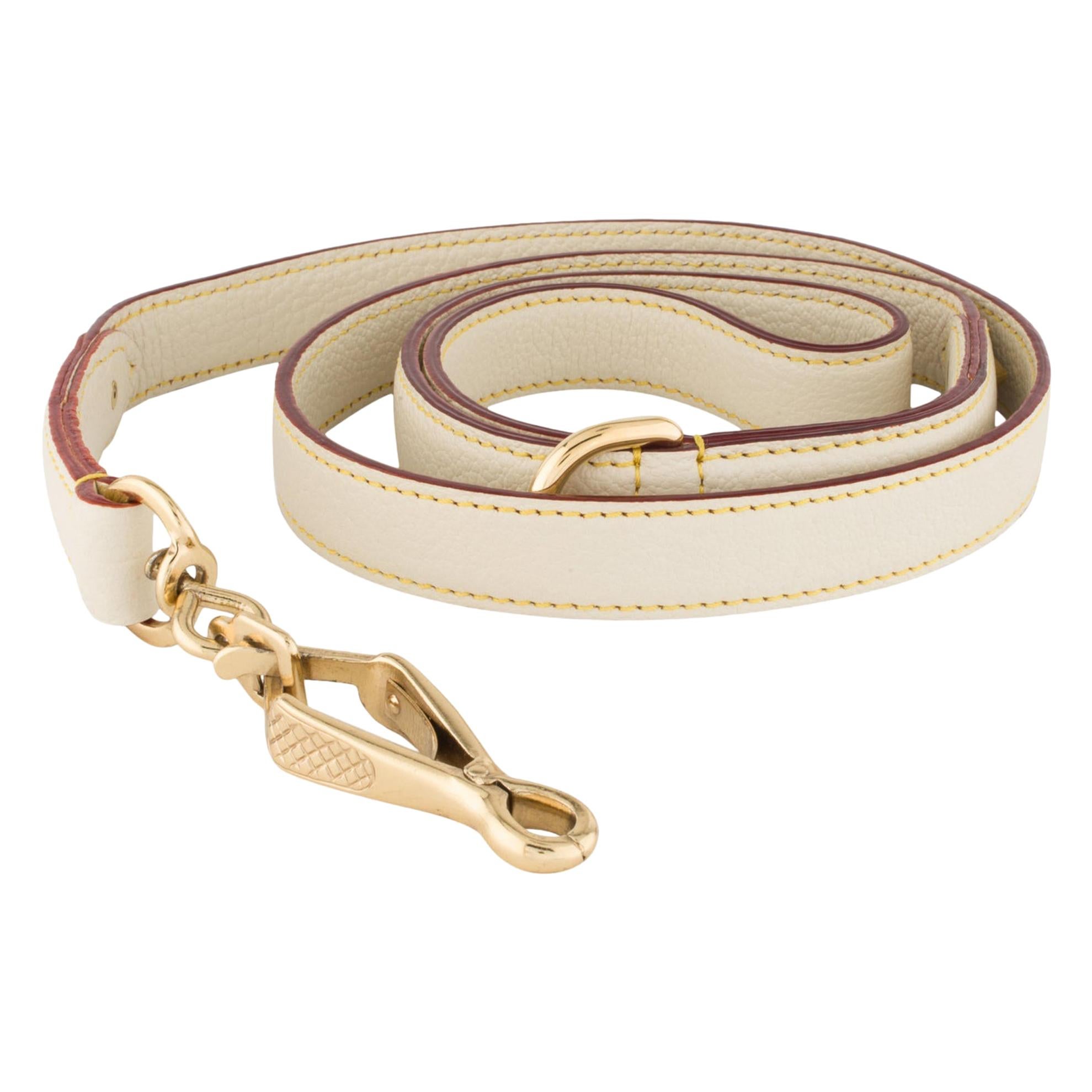 Louis Vuitton Leather Cream Ivory Leather Gold Buckle Animal Pet Dog Leash 
