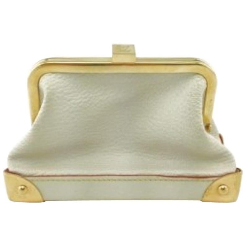 Louis Vuitton Leather Gold Small Mini Top Handle Kisslock Cosmetic Bag in Box 