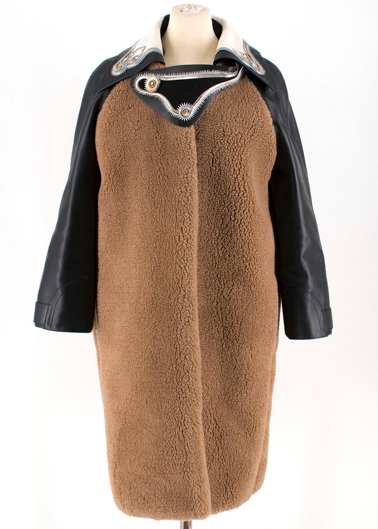 Louis Vuitton Leather Paneled Teddy Bear Coat with Leather Sleeves SIZE XXS For Sale at 1stdibs