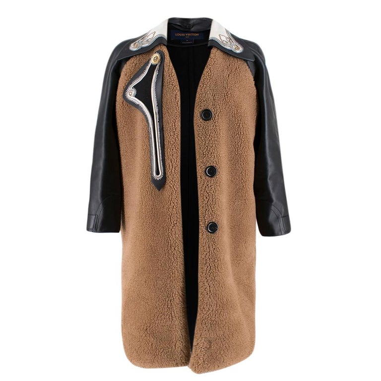 Louis Vuitton Leather Paneled Teddy Bear Coat with Leather Sleeves SIZE XXS For Sale at 1stdibs