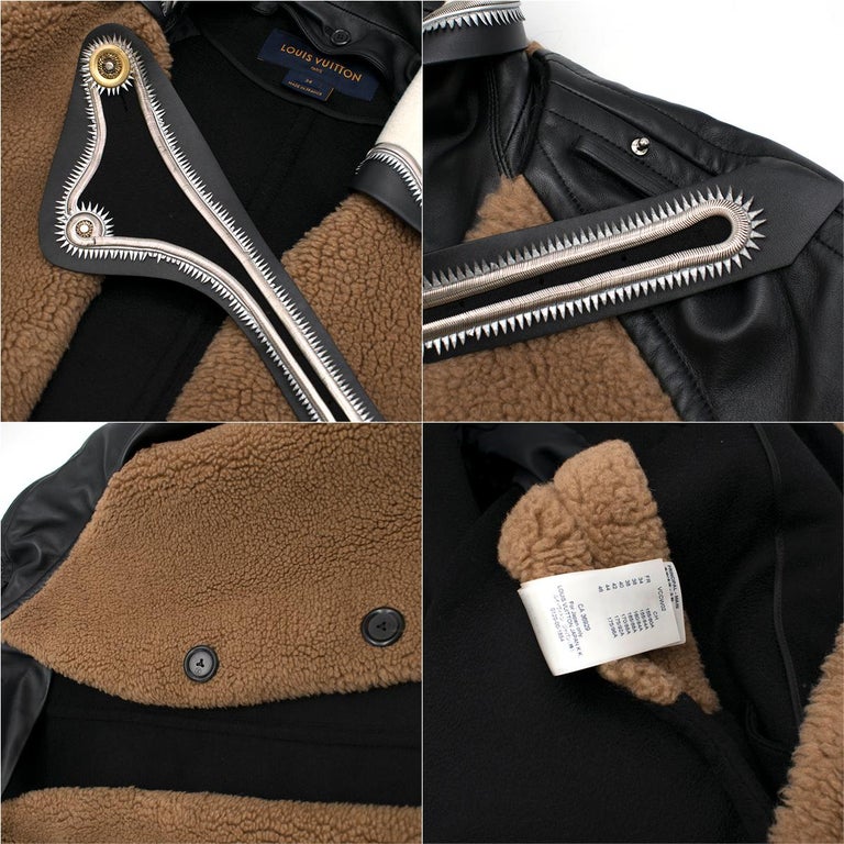 Louis Vuitton Leather Paneled Teddy Bear Coat with Leather Sleeves