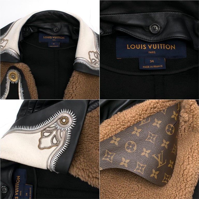 Louis Vuitton Leather Paneled Teddy Bear Coat with Leather Sleeves SIZE ...