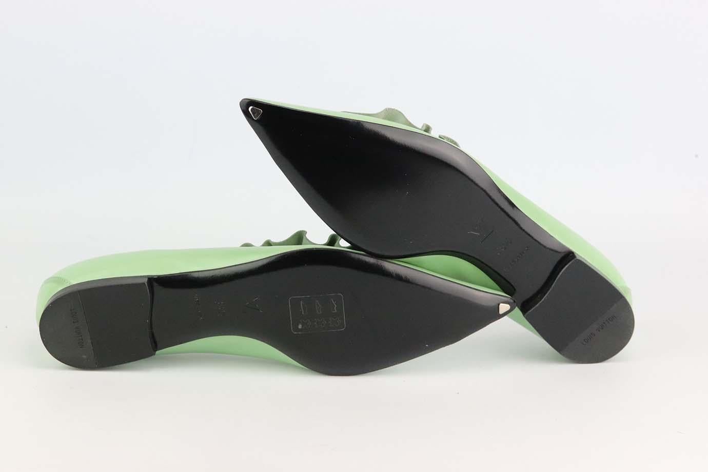 Green Louis Vuitton Leather Pointed Toe Ballerina Flats EU 38.5 UK 5.5 US 8.5 