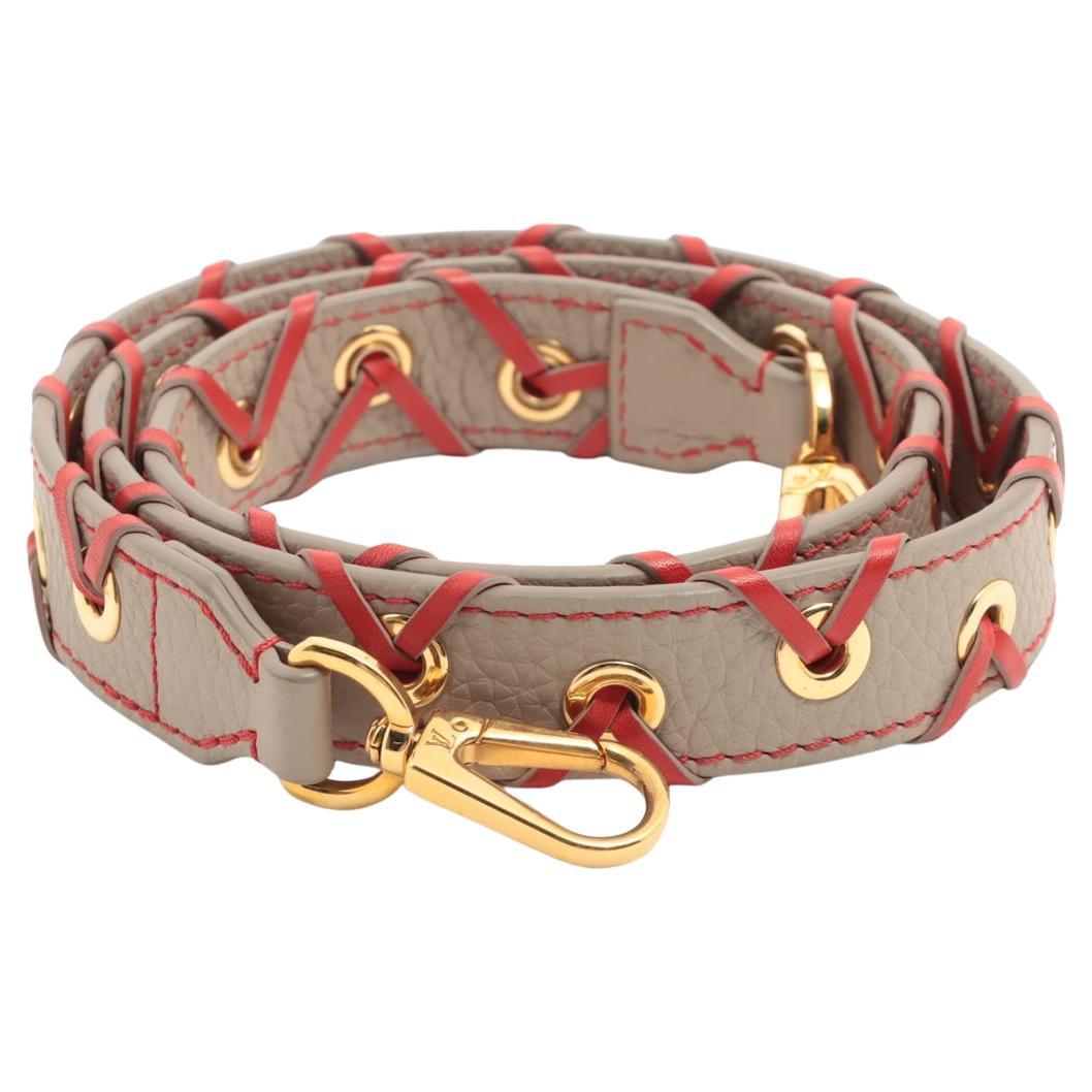 Louis Vuitton Leather Shoulder Strap Taupe x Red For Sale