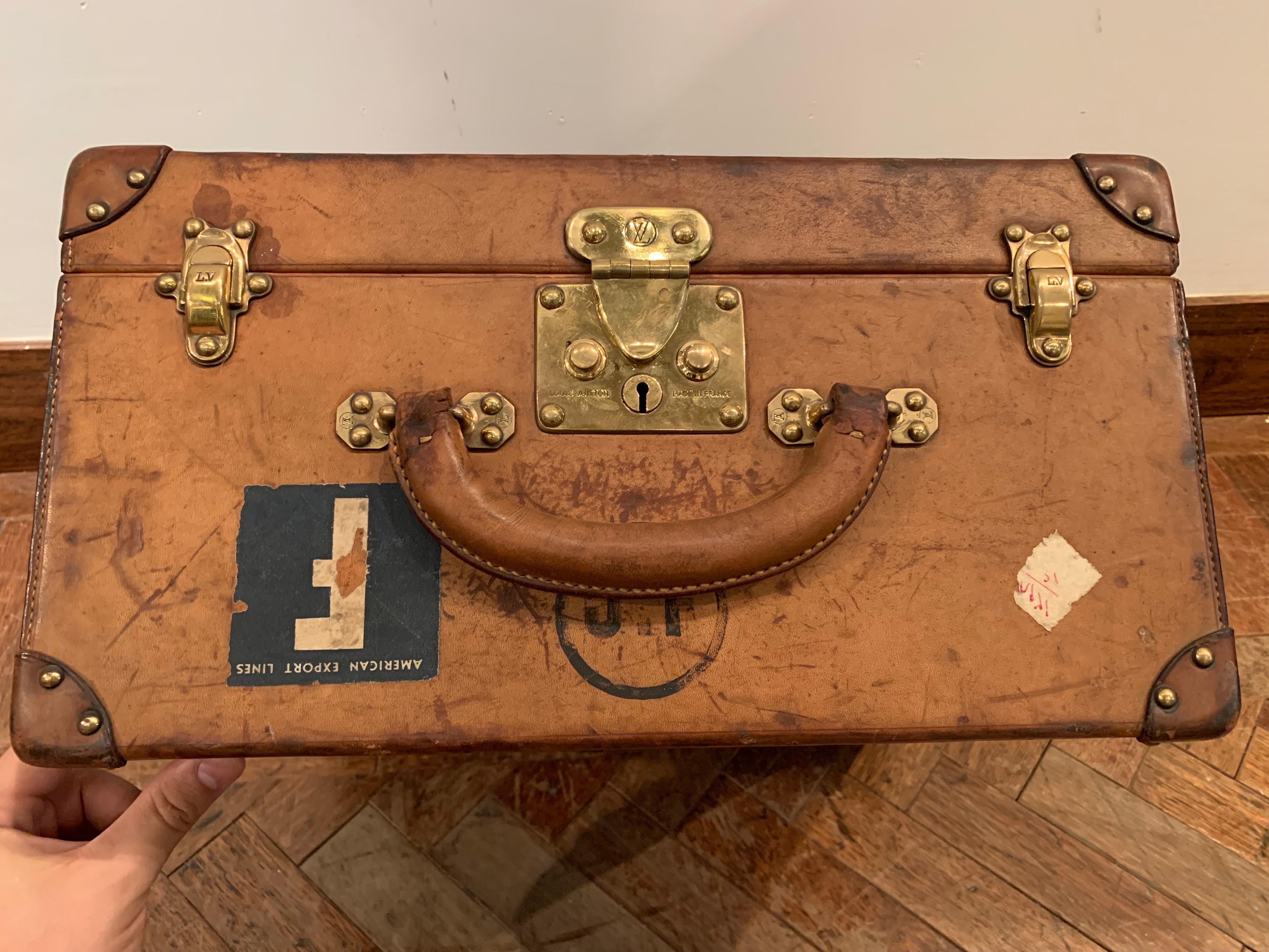 Brass Louis Vuitton Leather Suitcase, Circa 1930