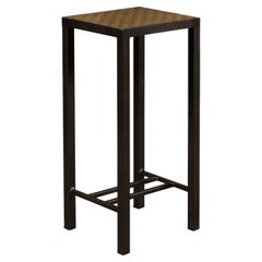 Louis Vuitton Leather Top Small Side Table with Custom Metal Base and Stretchers