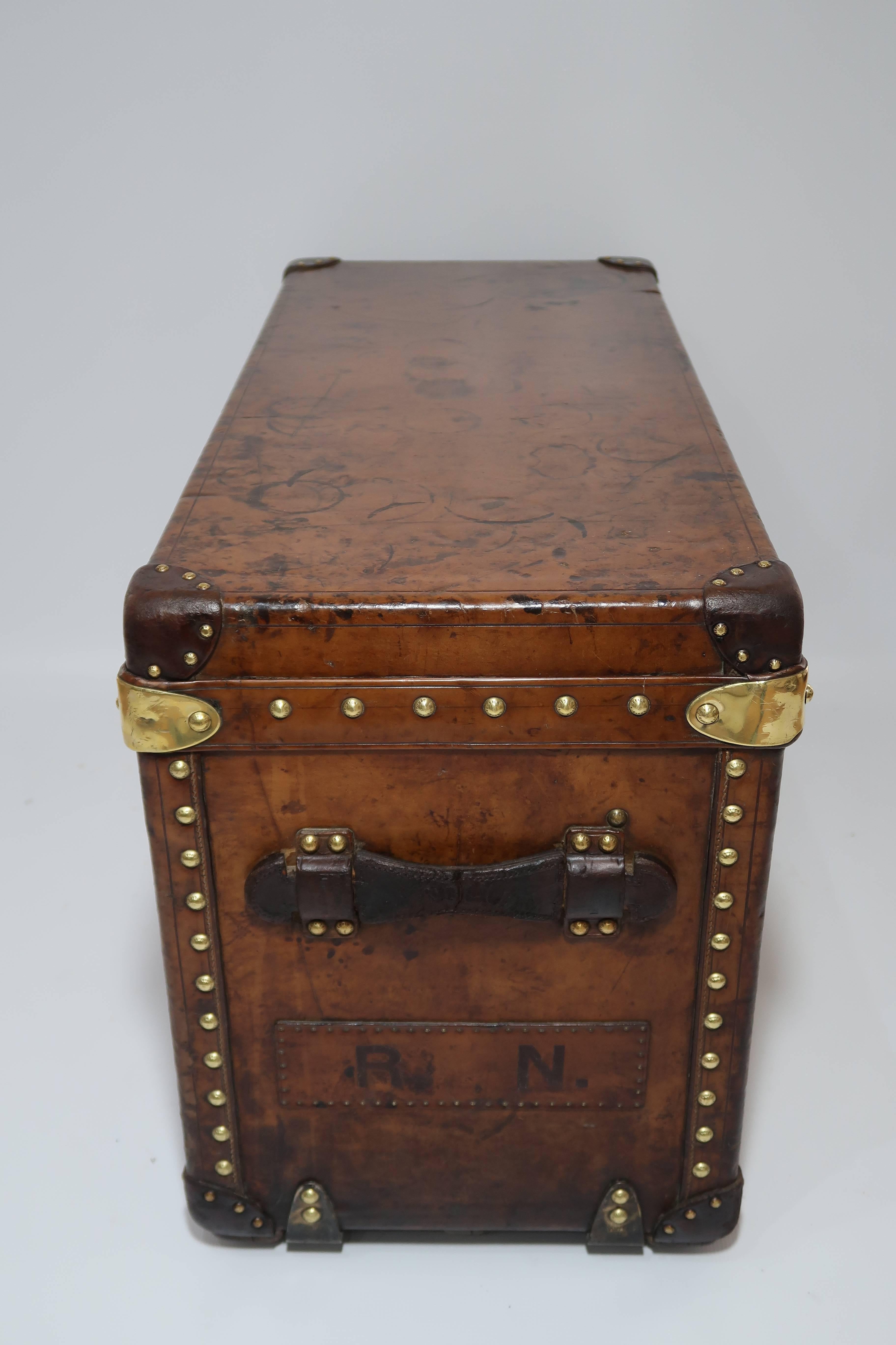 Early 20th Century Louis Vuitton Leather Trunk with Camphor Interior For Sale