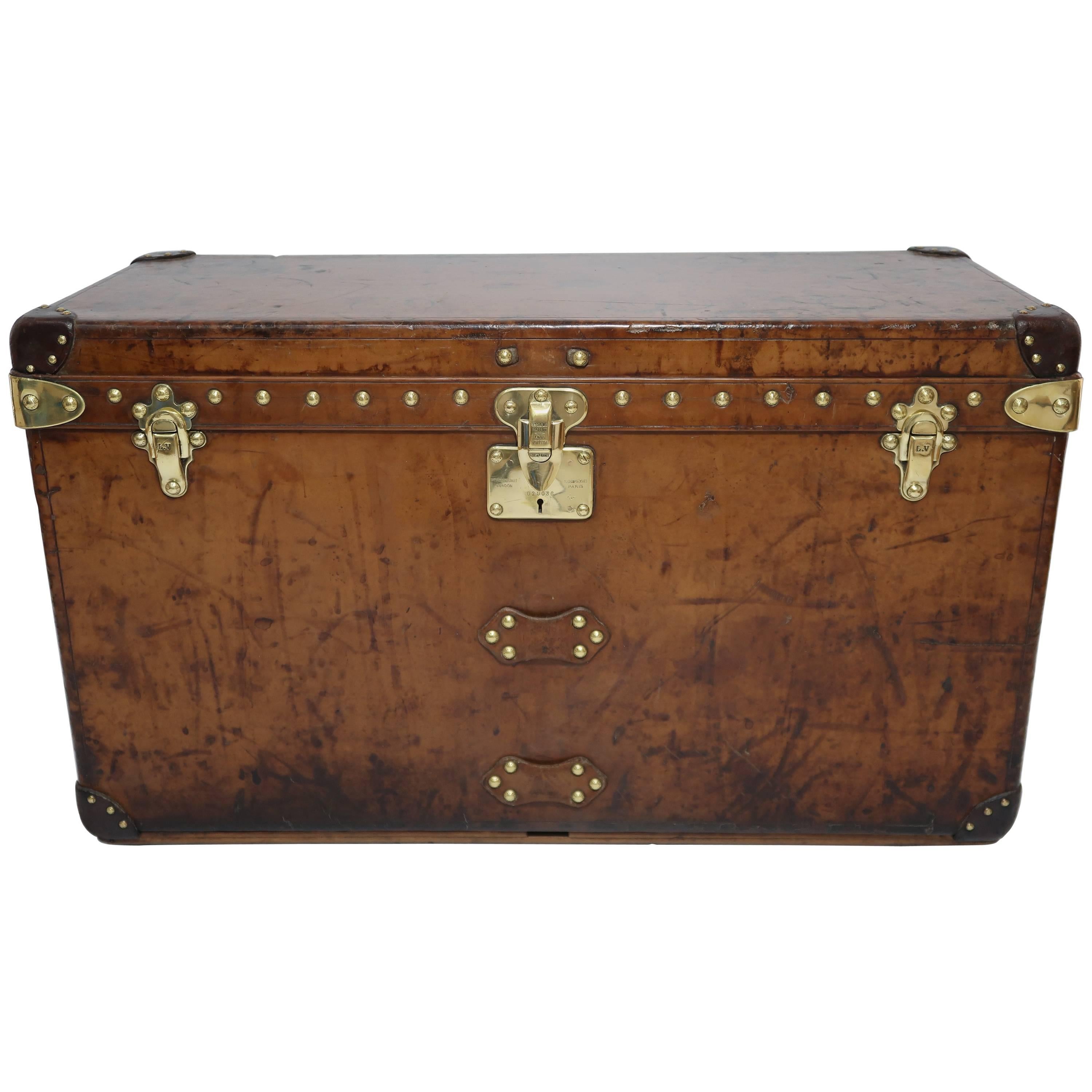 Louis Vuitton Leather Trunk with Camphor Interior For Sale