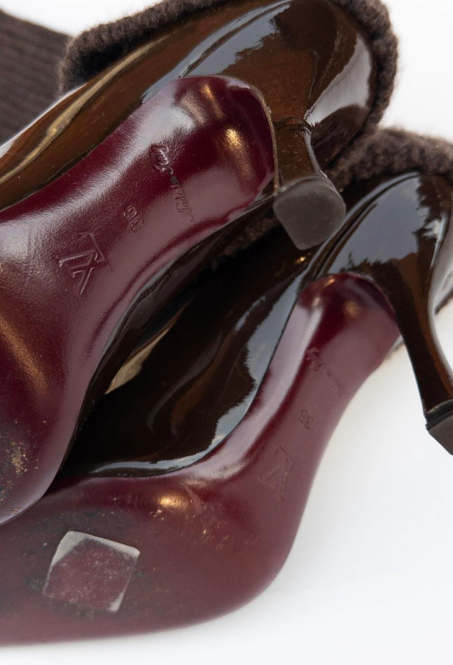 Women's or Men's Louis Vuitton Leg Warmer Chocolate Patent Heels Sz 36 For Sale