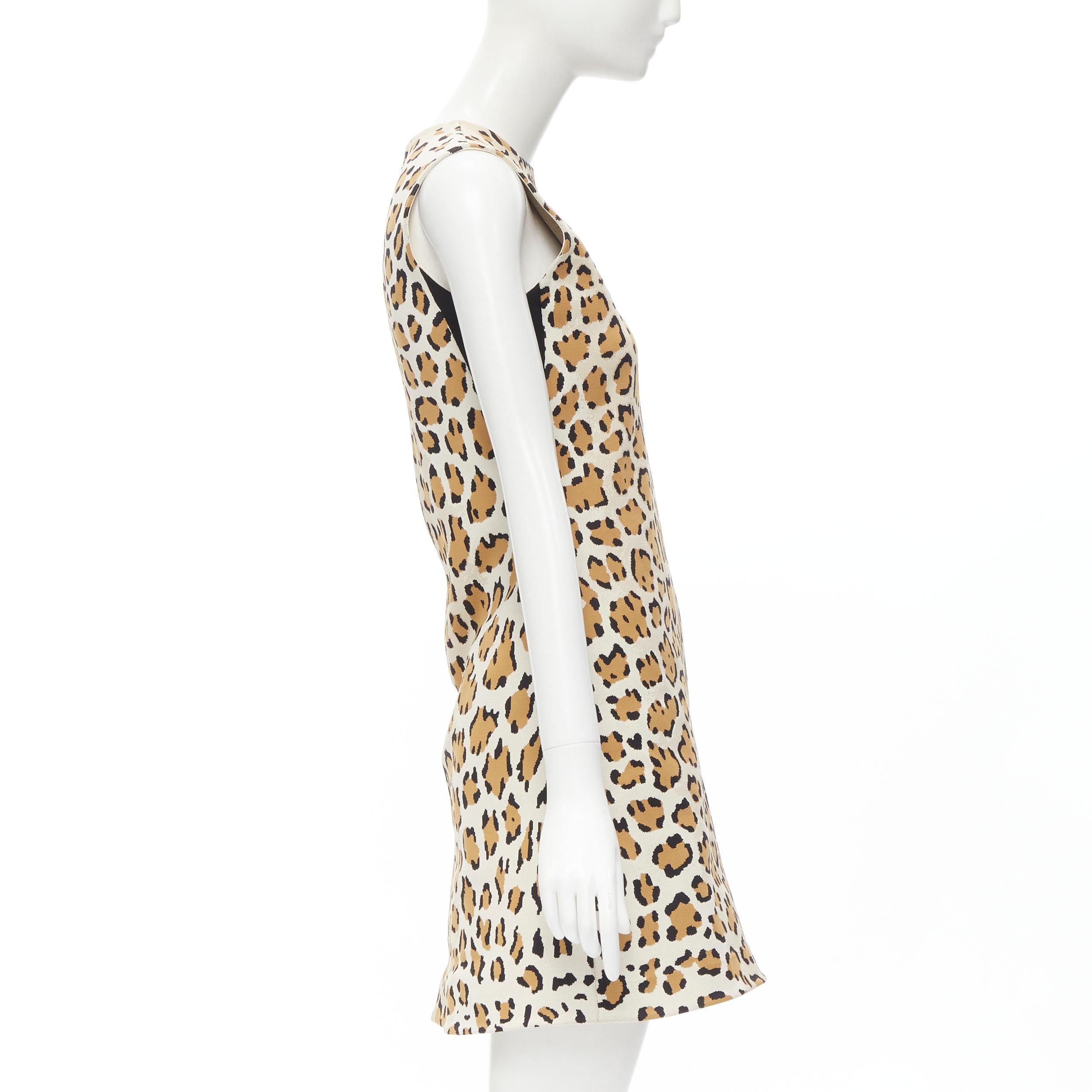 Beige LOUIS VUITTON leopard jacquard knit sleeveless A-line cocktail dress XS