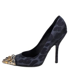 Louis Vuitton Leopard Print Fabric Bernice Studded Pointed Toe Pumps Size 37.5