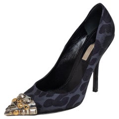 Louis Vuitton Leopard Print Fabric Bernice Studded Pointed Toe Pumps Size 37.5