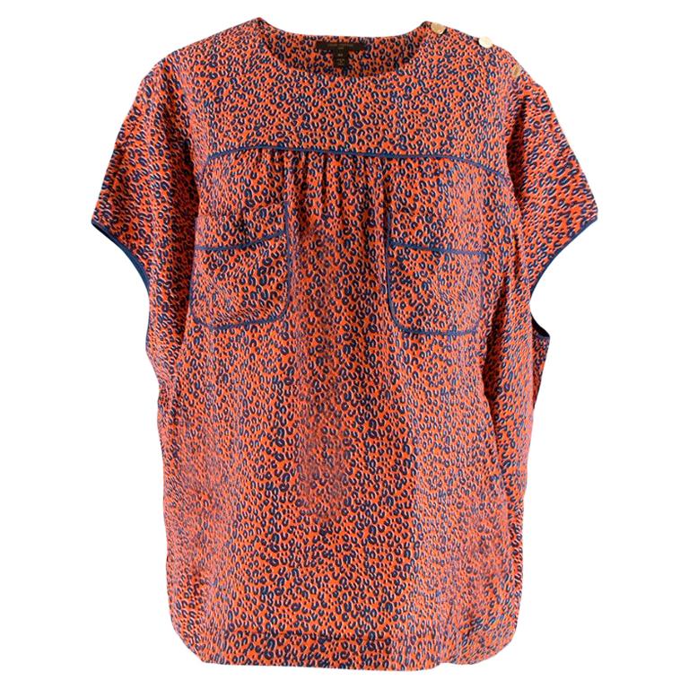 Louis Vuitton Leopard Print Silk Orange Blouse - Size US 8