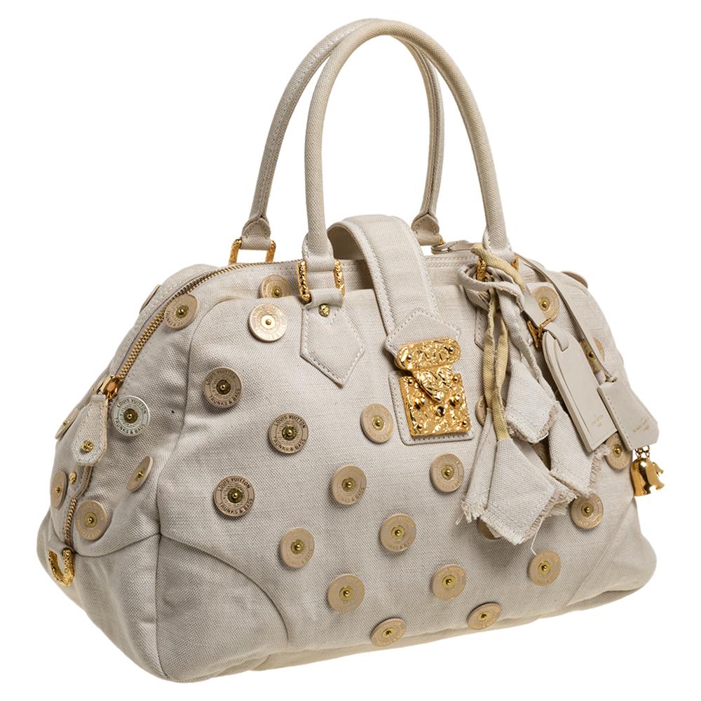 Louis Vuitton Light Beige Canvas Bowly Polka Dot Panama Bag In Good Condition In Dubai, Al Qouz 2