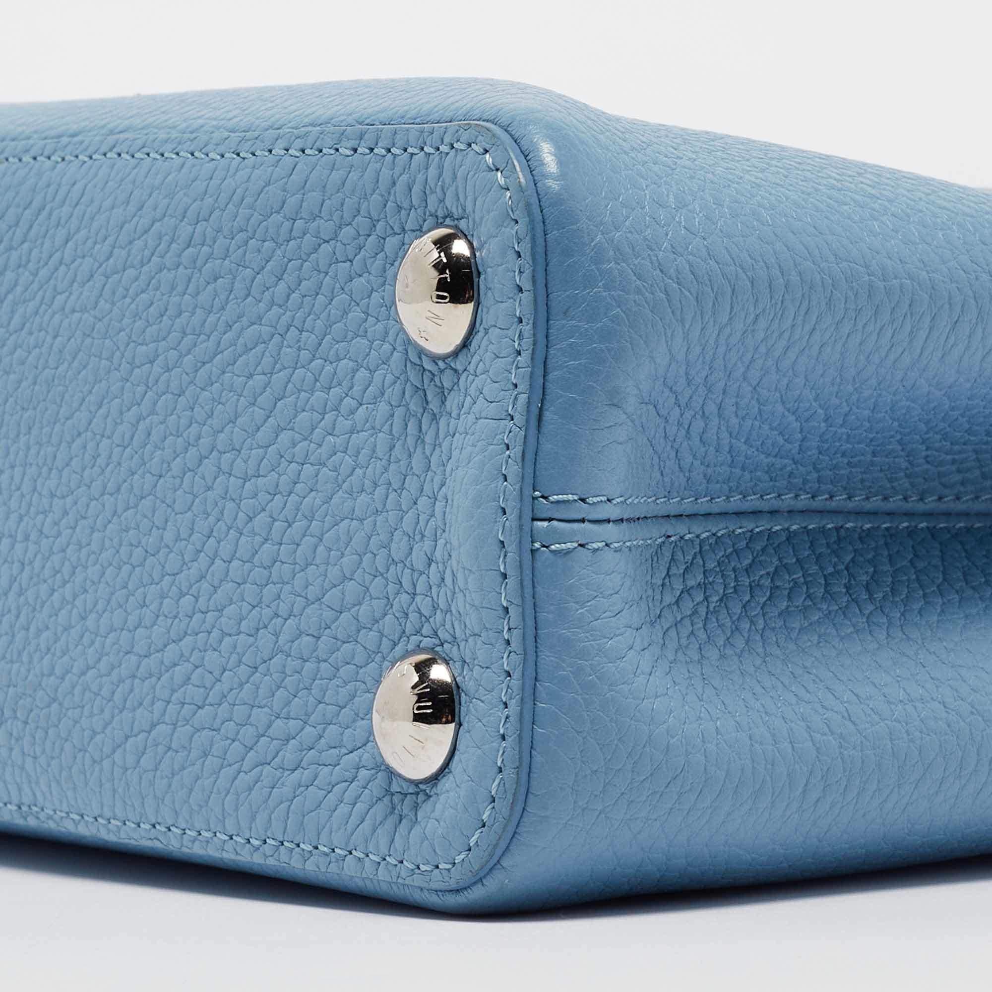 Louis Vuitton Light Blue Leather Mechanical Flower Capucines BB Bag For Sale 7