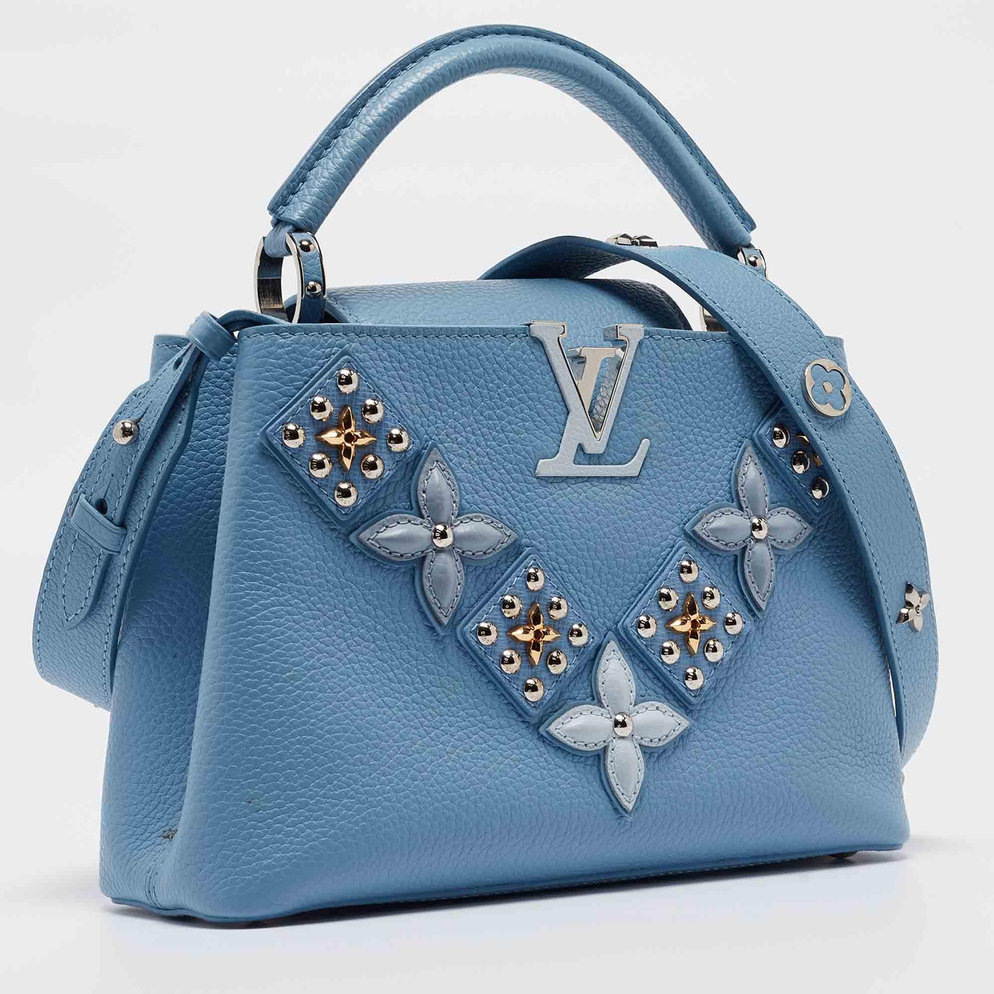 Louis Vuitton Light Blue Leather Mechanical Flower Capucines BB Bag In Good Condition For Sale In Dubai, Al Qouz 2
