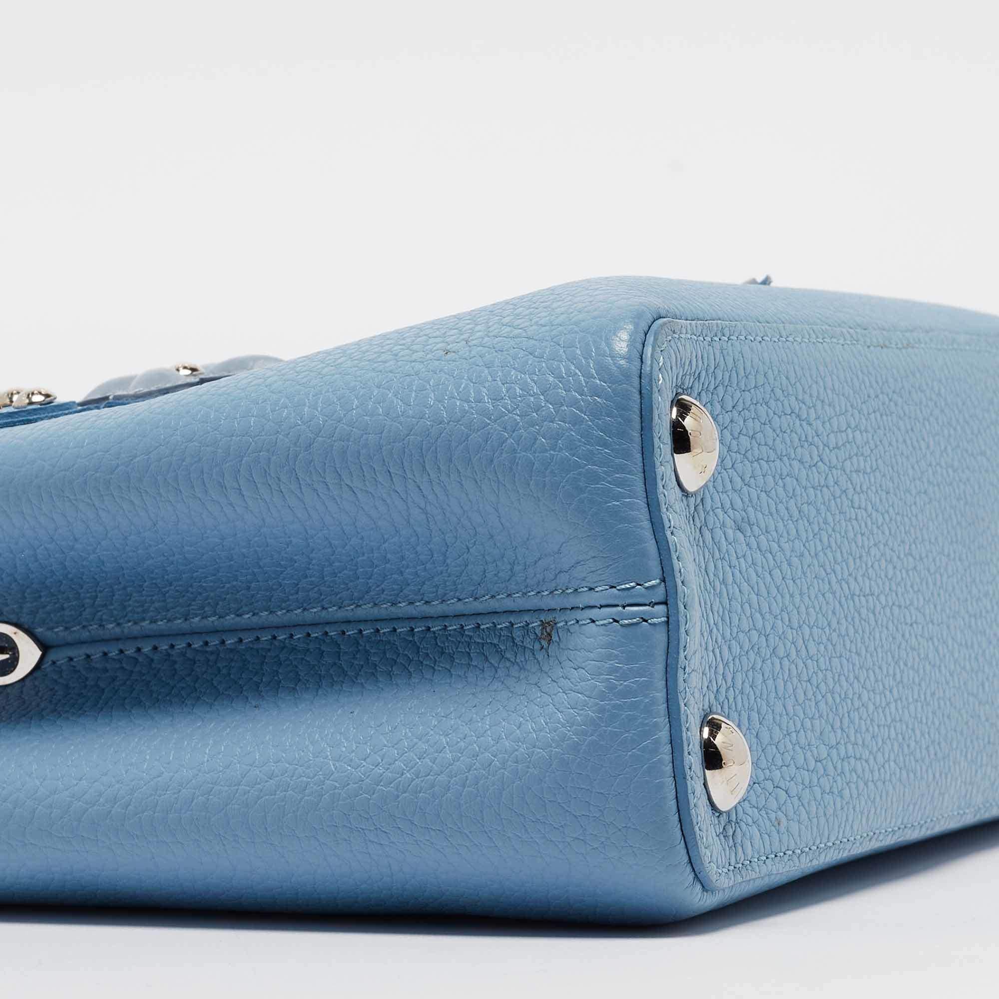 Louis Vuitton Light Blue Leather Mechanical Flower Capucines BB Bag For Sale 3