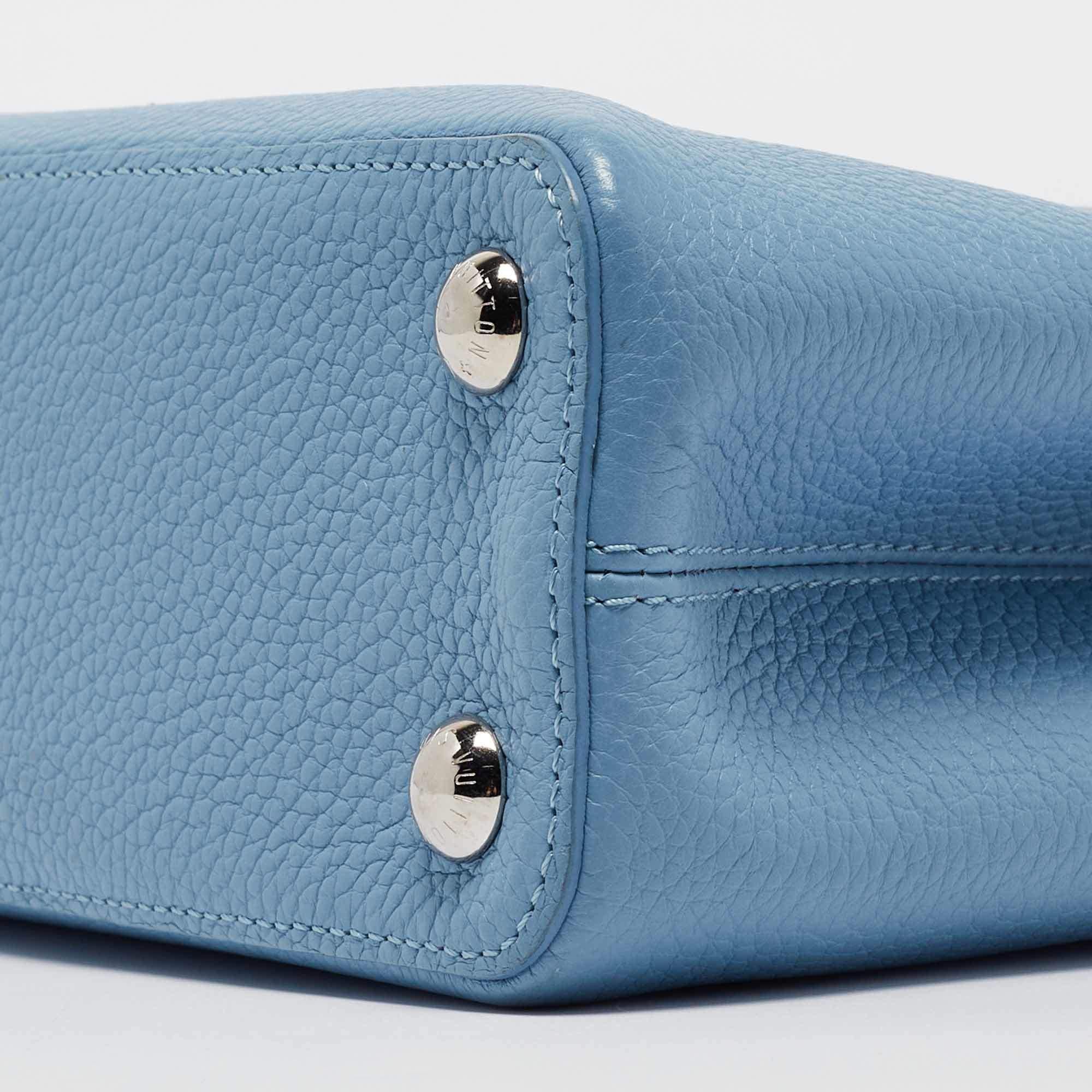 Louis Vuitton Light Blue Leather Mechanical Flower Capucines BB Bag For Sale 4