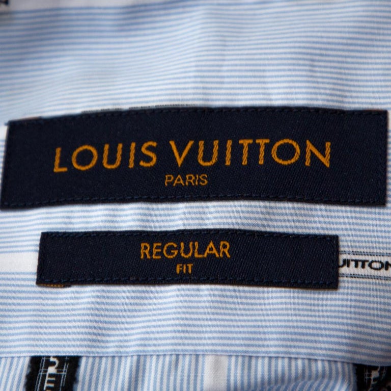 Louis Vuitton Light Blue Logo Jacquard Striped Cotton Regular Fit Shirt ...