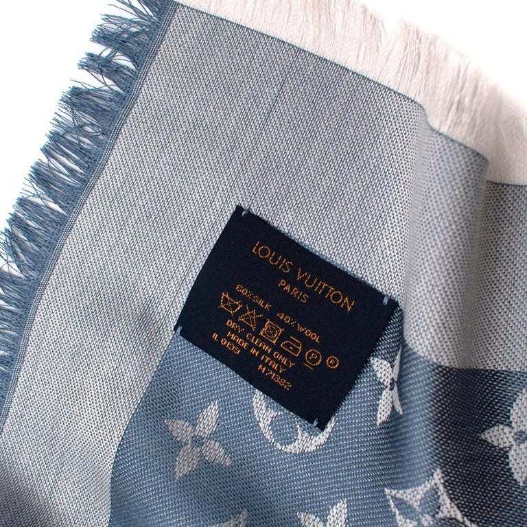 New LOUIS VUITTON 2018 Denim Blue Silk Wool Monogram Shawl 56”