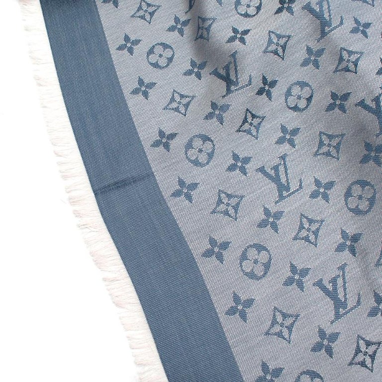 Louis Vuitton Blue Monogram Denim Silk/Wool Shawl Scarf - Yoogi's Closet