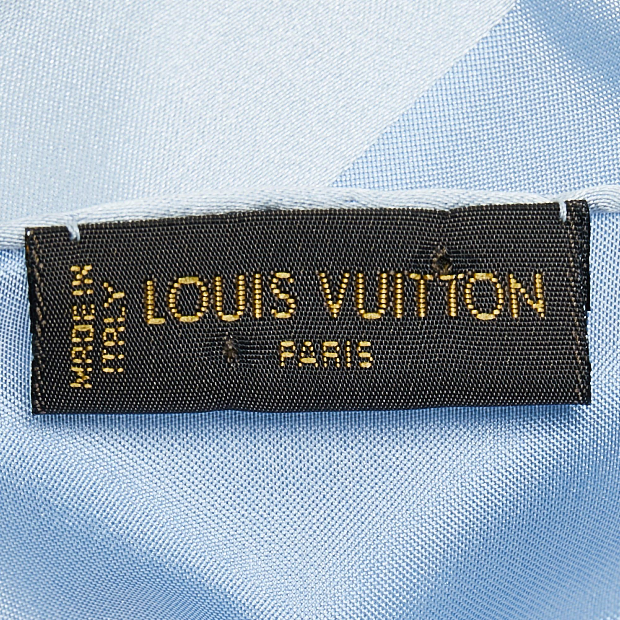 Louis Vuitton Light Blue Monogram Silk Stole For Sale 1
