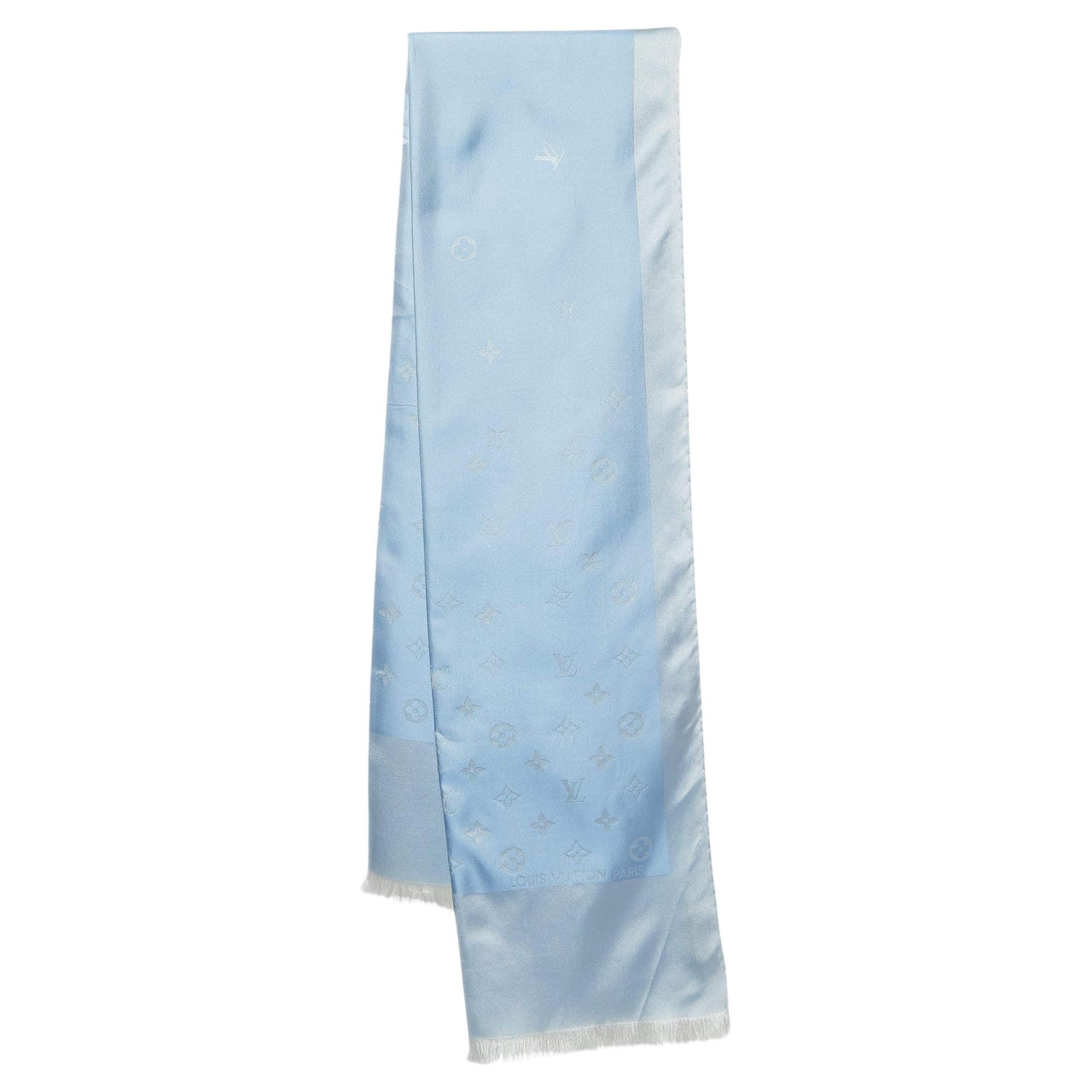 Louis Vuitton Light Blue Monogram Silk Stole For Sale