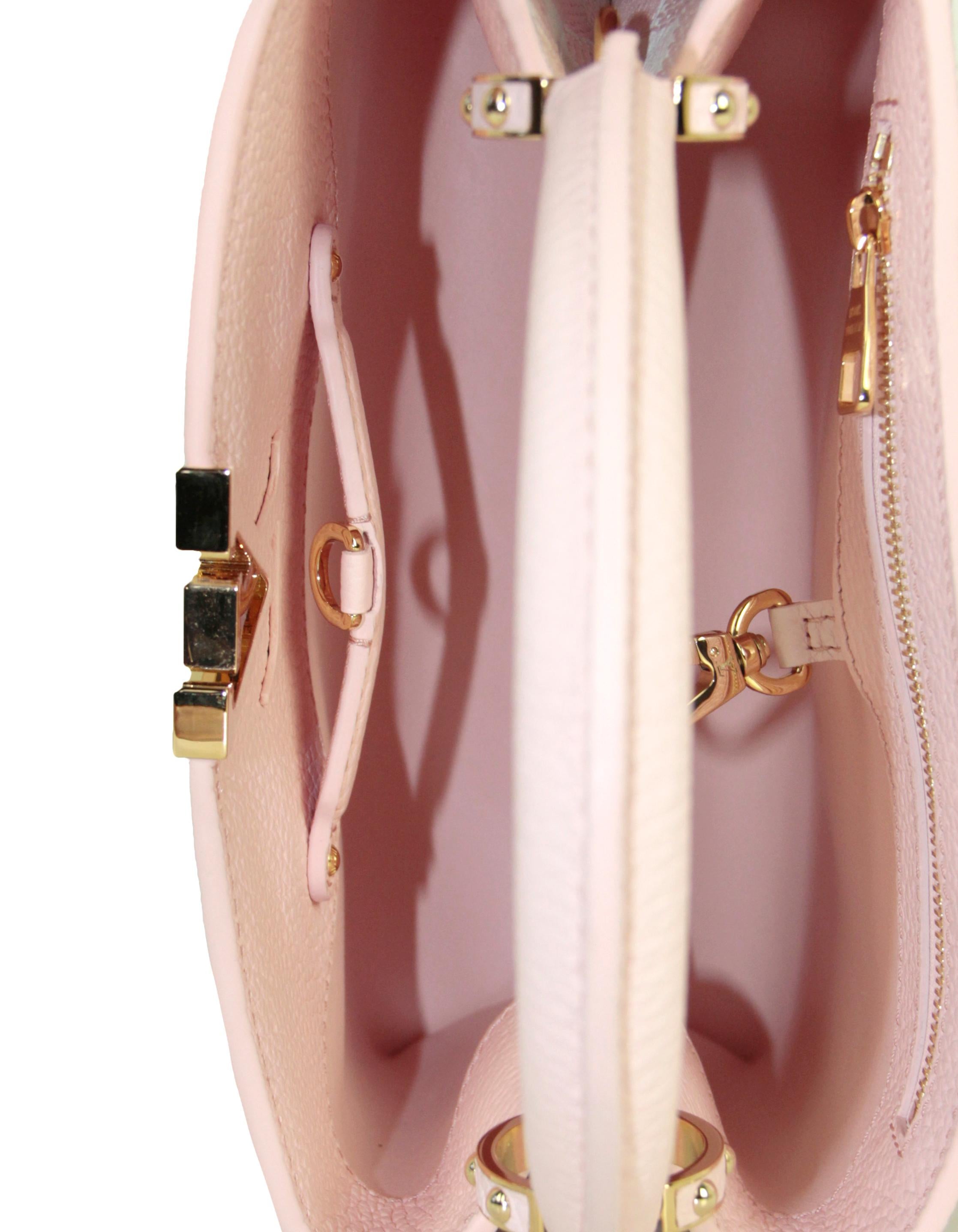 Louis Vuitton Light Pink Taurillon Embroidered Vichy Capucines BB Bag In New Condition In New York, NY
