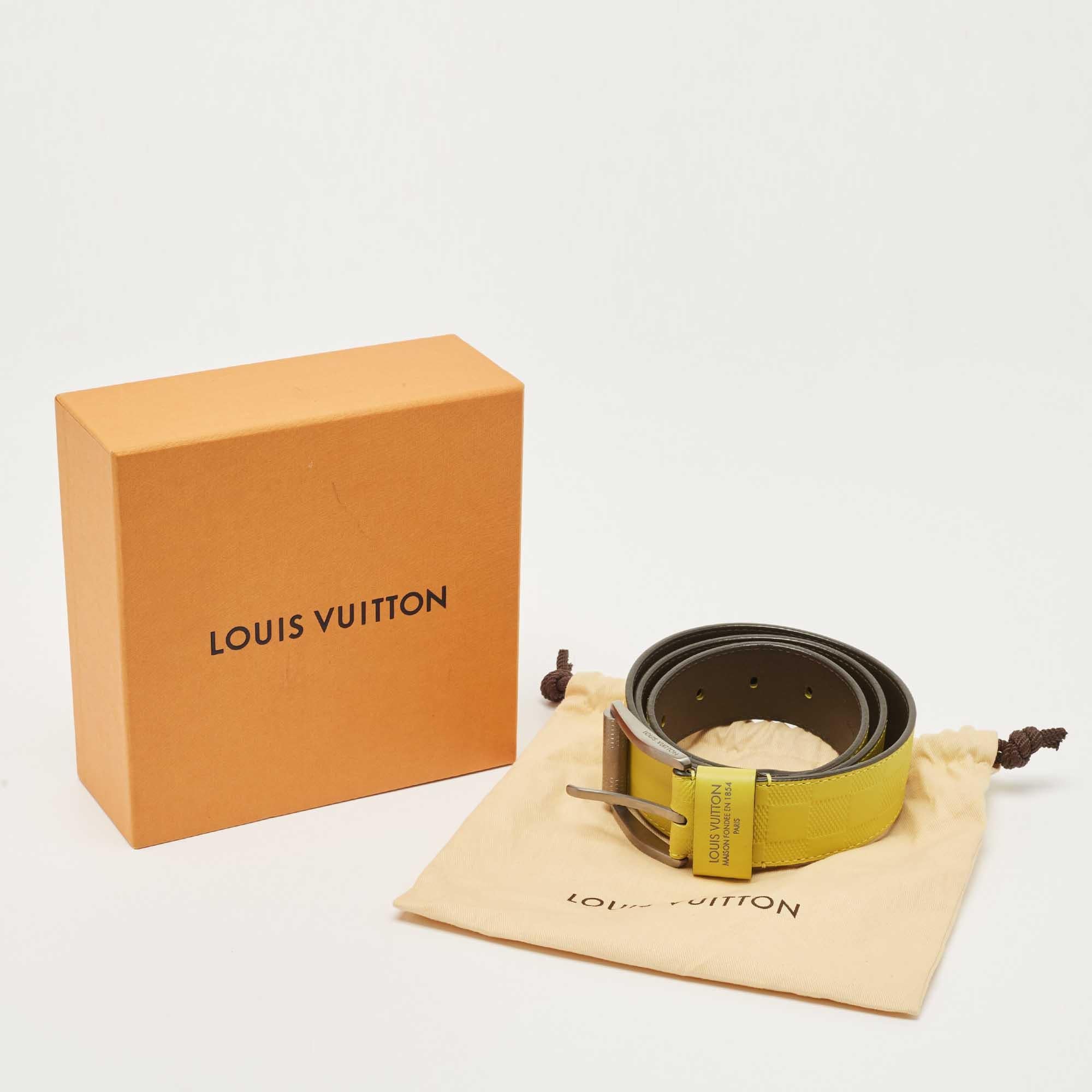 Women's Louis Vuitton Lime Damier Embossed Leather Buckle Belt 90CM