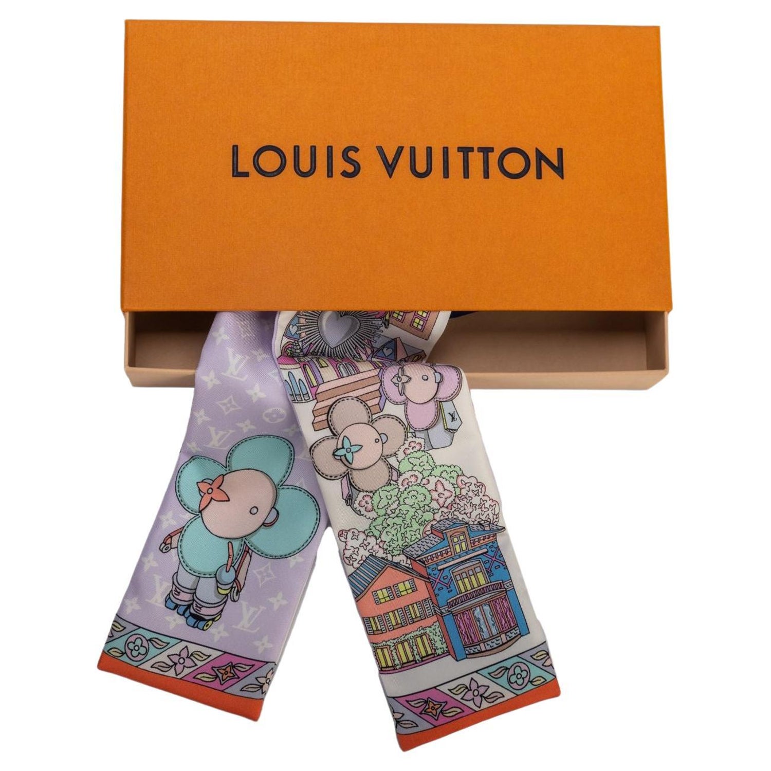 Louis Vuitton Limited Edt Rose TRUNKS Bandeau Twilly Silk Scarf Rare!
