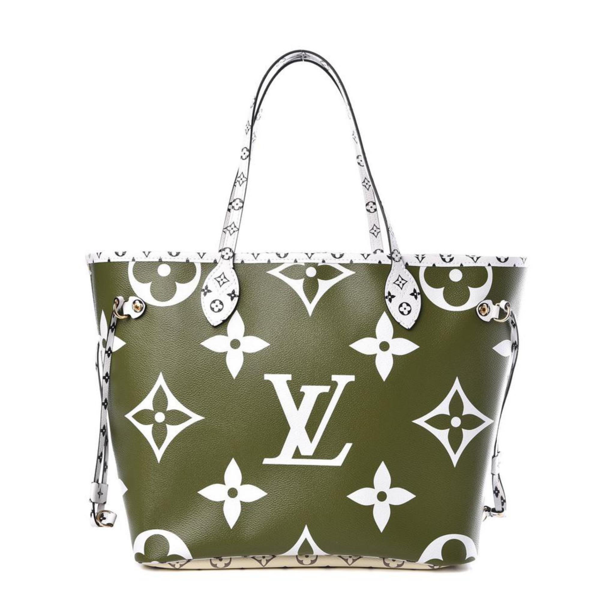 Louis Vuitton Limited Beige x Khaki Green Monogram Giant Neverfull MM Tote s27lv7
Date Code/Serial Number: AR1109
Made In: France
Measurements: Length:  18.5