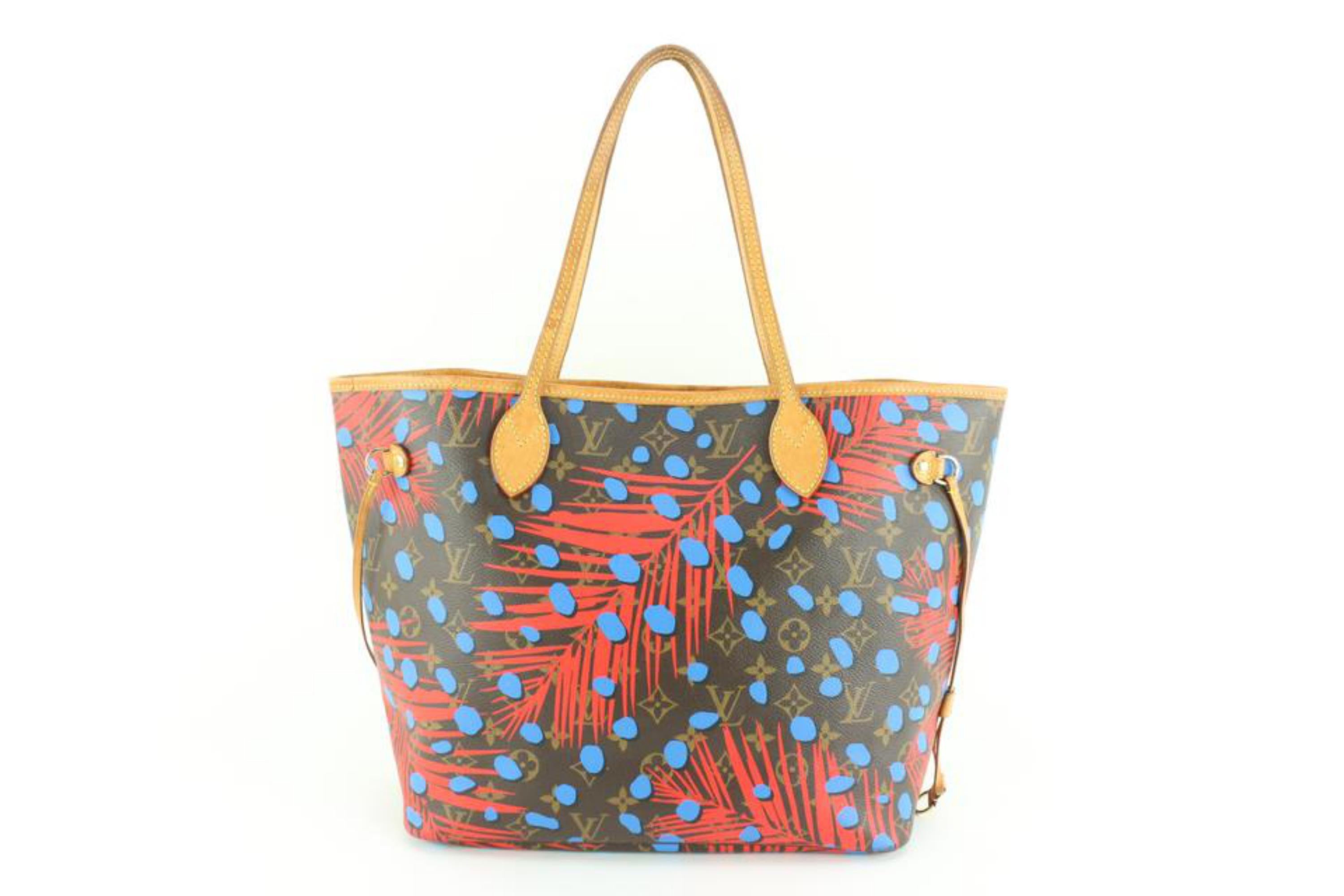 Louis Vuitton Limited Blue x Red Jungle Dots Neverfull MM 22lk69s In Good Condition In Dix hills, NY