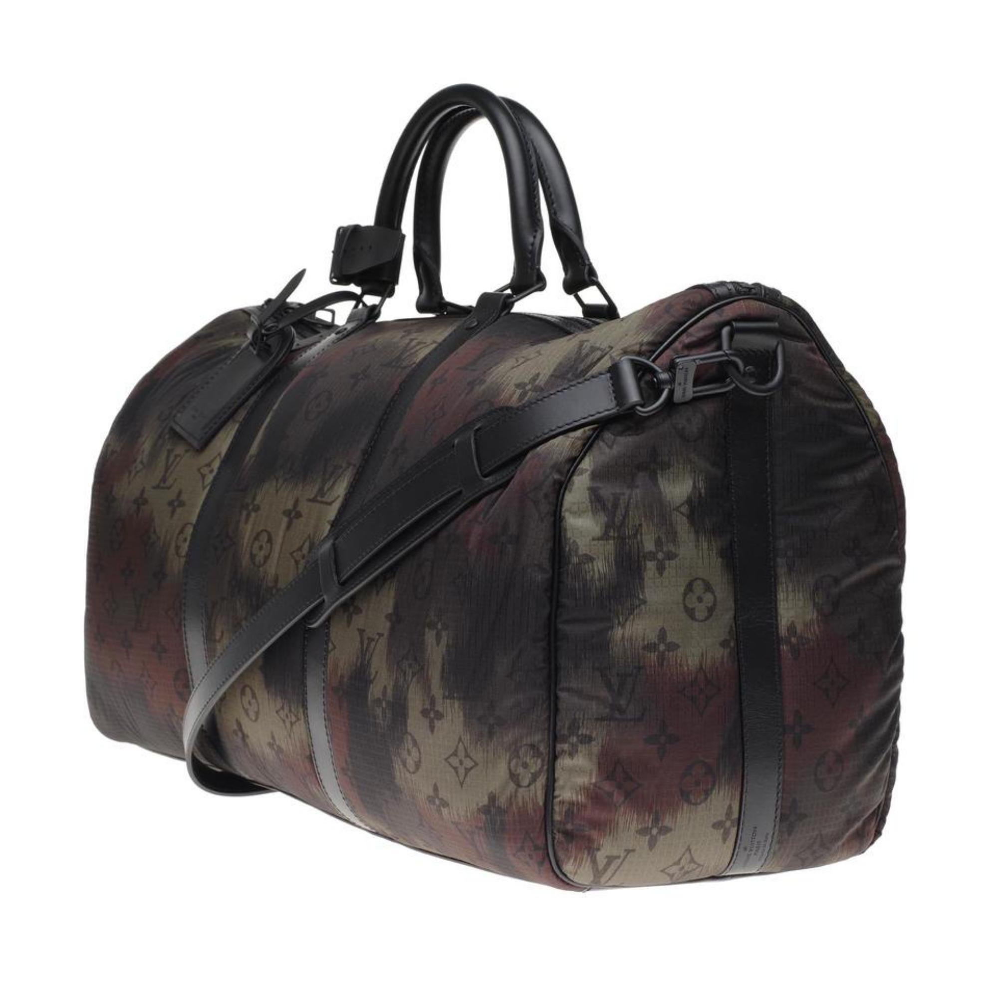 Louis Vuitton Keepall 50 Bandouliere Camouflage Nylon Monogram Travel Bag Black