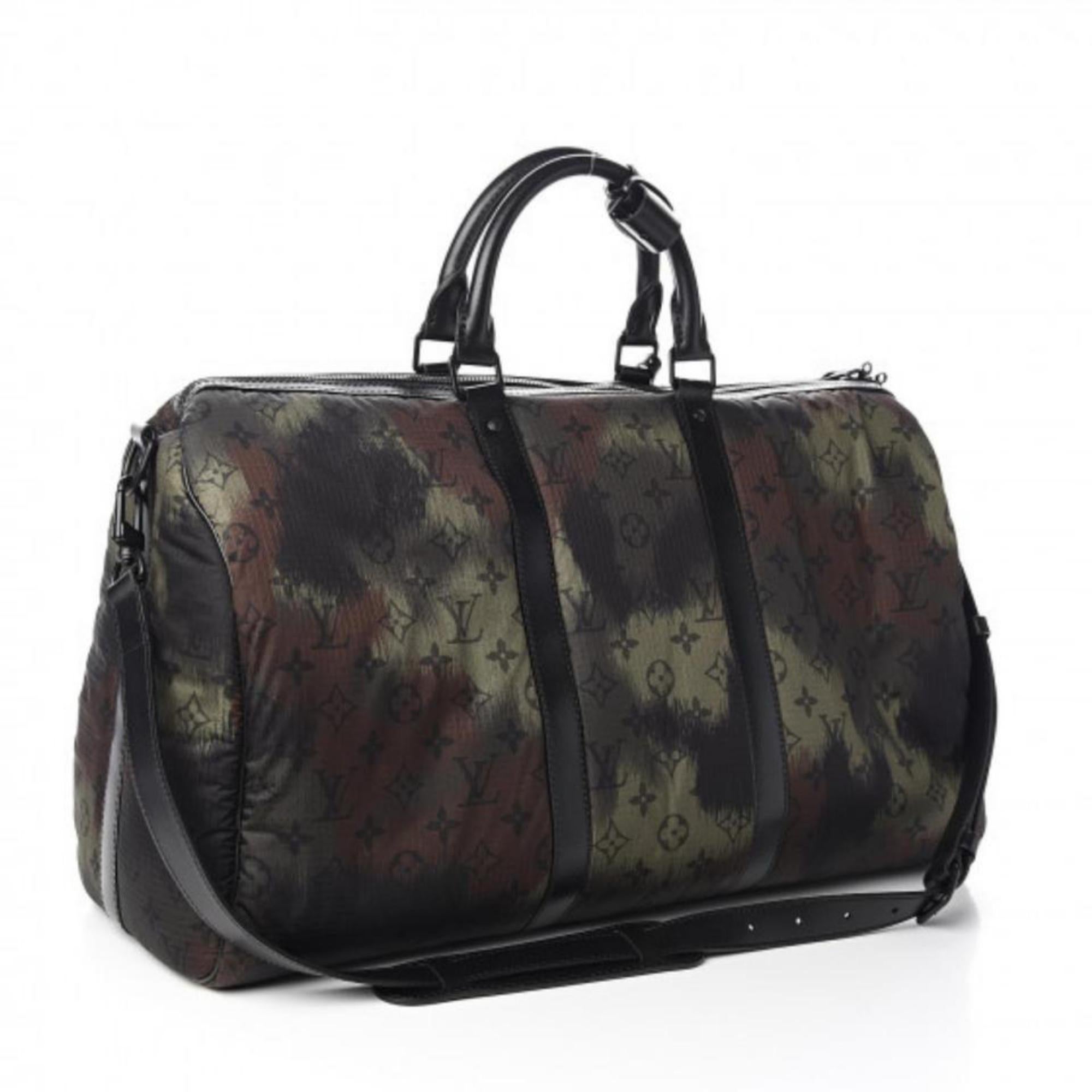 Black Louis Vuitton Limited Camouflage Monogram Camo Keepall Bandouliere 50 Strap 1122 For Sale
