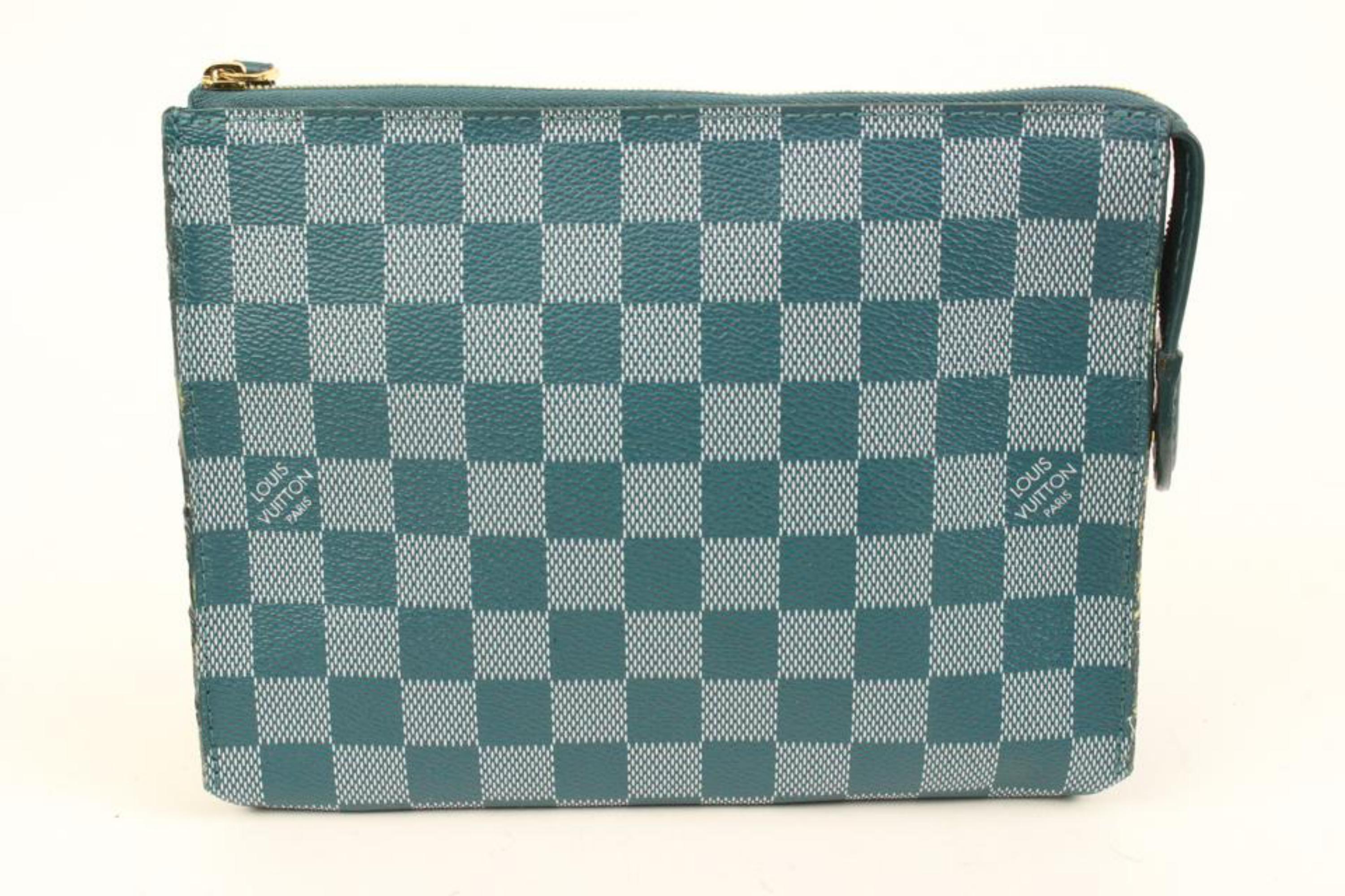 Gray Louis Vuitton Limited Cyan Damier Couleur Modul Cosmetic Bag Toiletry Pouch 44lk For Sale