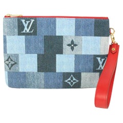 Vintage Louis Vuitton Limited Denim Patchwork City Pouch Wristlet Bag 97lv32