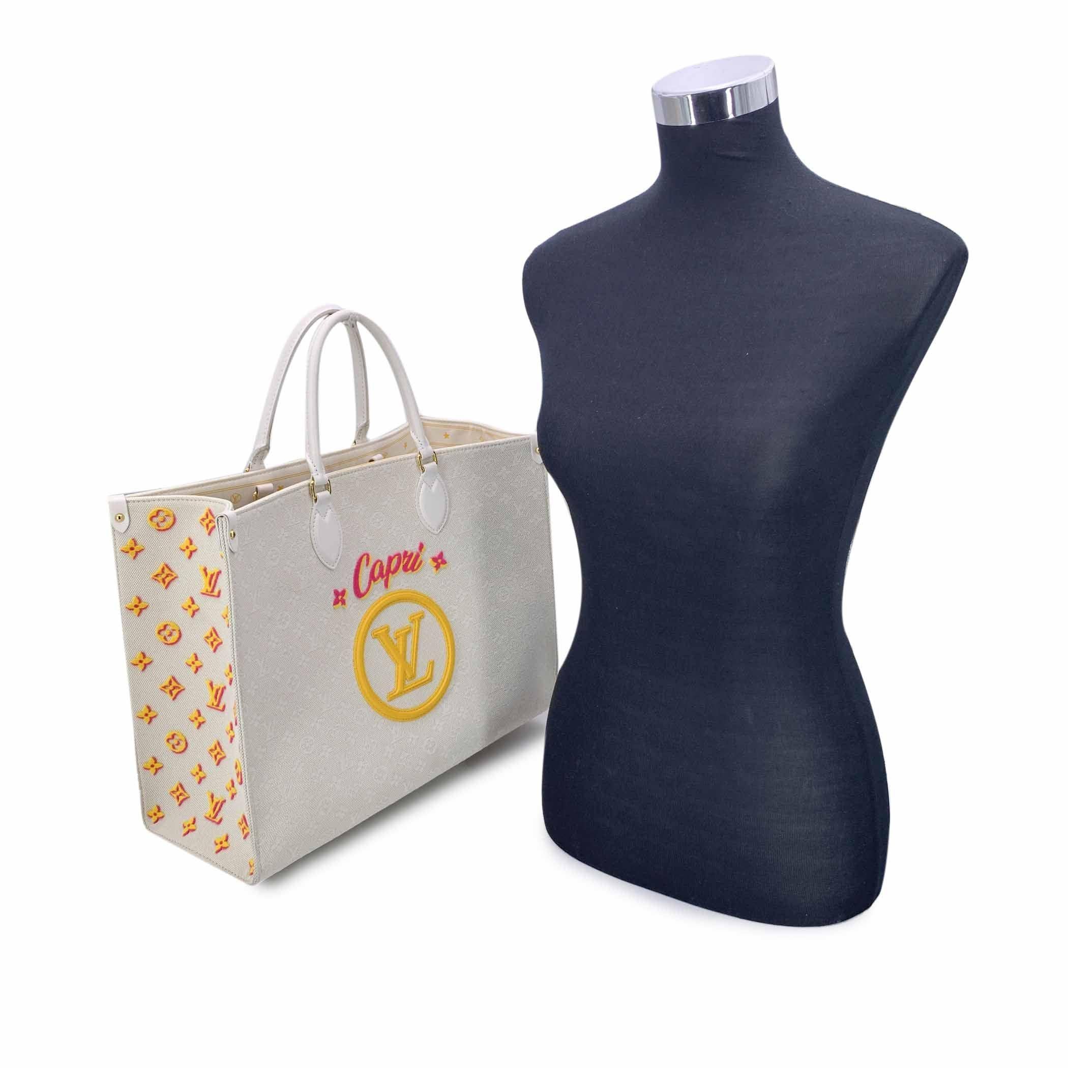 This beautiful Bag will come with a Certificate of Authenticity provided by Entrupy. The certificate will be provided at no further cost. Limited edition Louis Vuitton 'Capri' OnTheGo GM bag, created for the Louis Vuitton Capri Resort store, is a