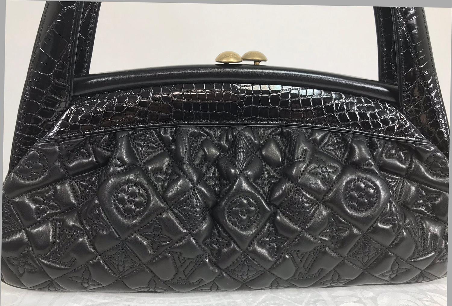 Louis Vuitton Limited Edition Black Alligator Monogram Vienna Sac Fermoir MM Bag 3