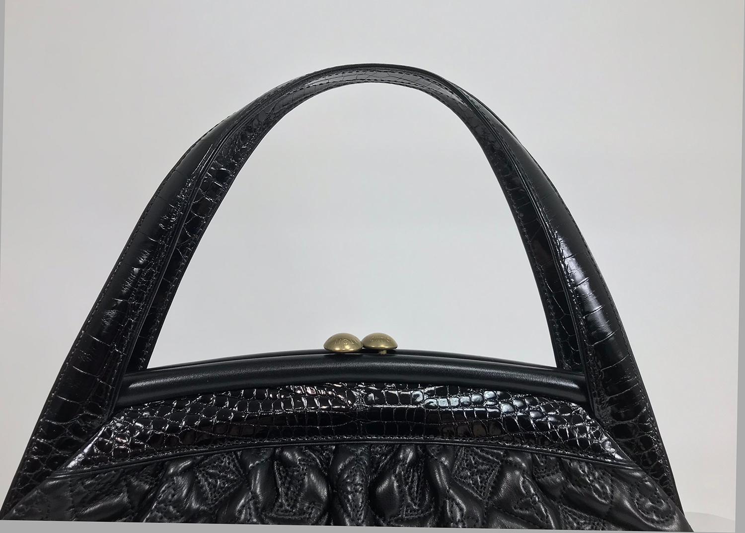 Louis Vuitton Limited Edition Black Alligator Monogram Vienna Sac Fermoir MM Bag 2