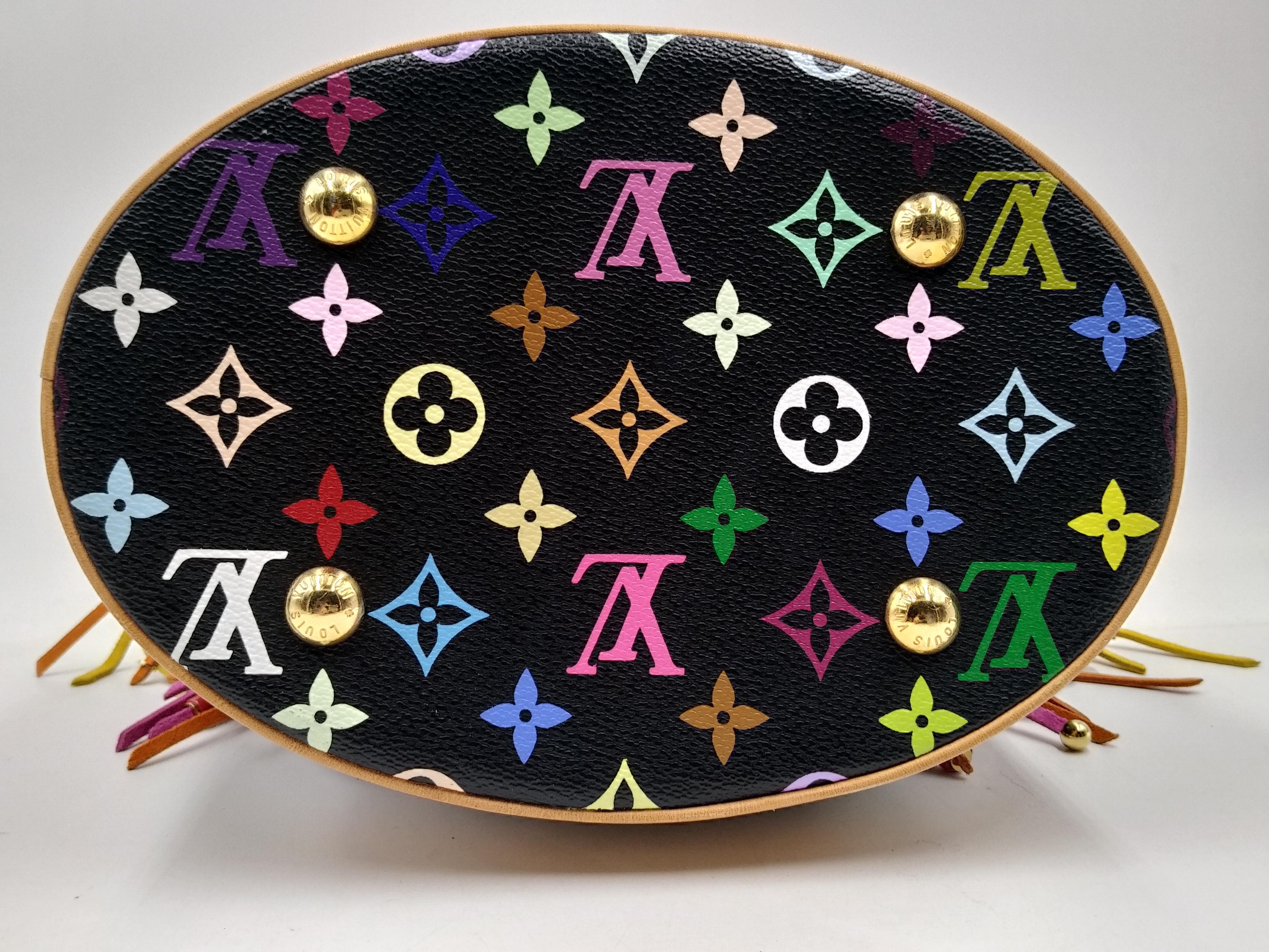 Louis Vuitton Limited Edition Black Monogram Multicolor Fringe Bucket Bag For Sale 4
